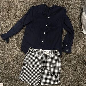 Boys Janie and Jack Navy Button-Up Shirt and Checkered Shorts